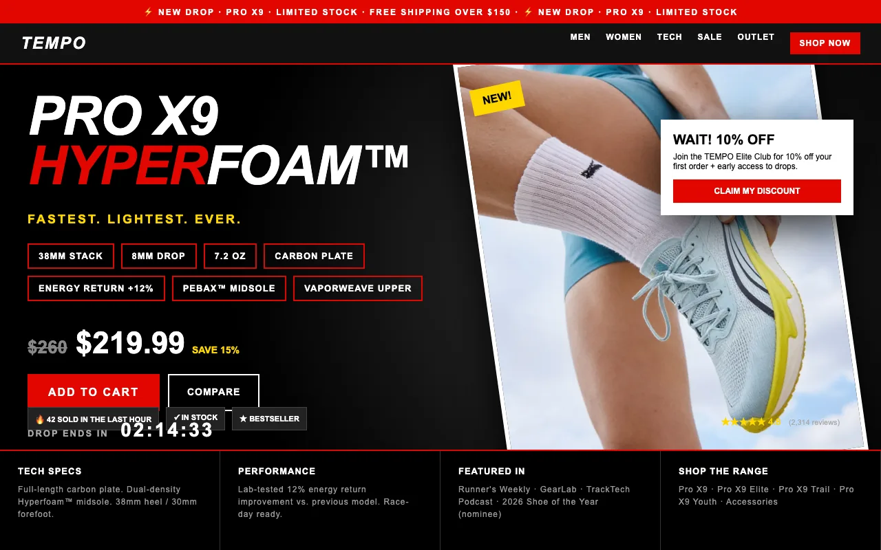 Before: a typical performance running site